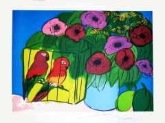 PARROTS AND FLOWERS